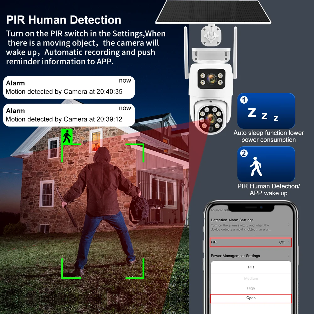 Tuya Telecamera WiFi solare PIR Auto Tracking Outdoor 8MP 4K Dual Len Doppio schermo PTZ Telecamera Wireless Batteria a bassa potenza Cam di sicurezza