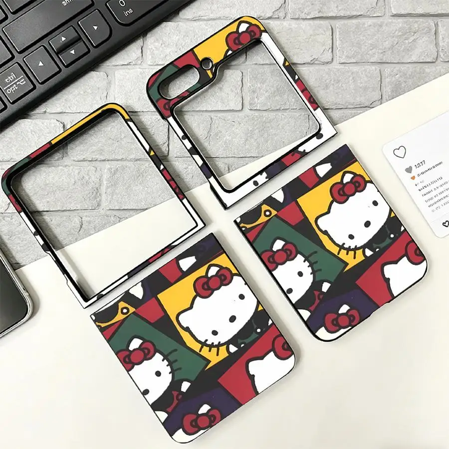 Sanrio Cute Hello Kitty Back Phone Cover Funda Case for Samsung Galaxy Z Flip 8 Flip6 Flip3 Z Flip 7 6 5 4 3 Flip7 FE Z Fold 8 7