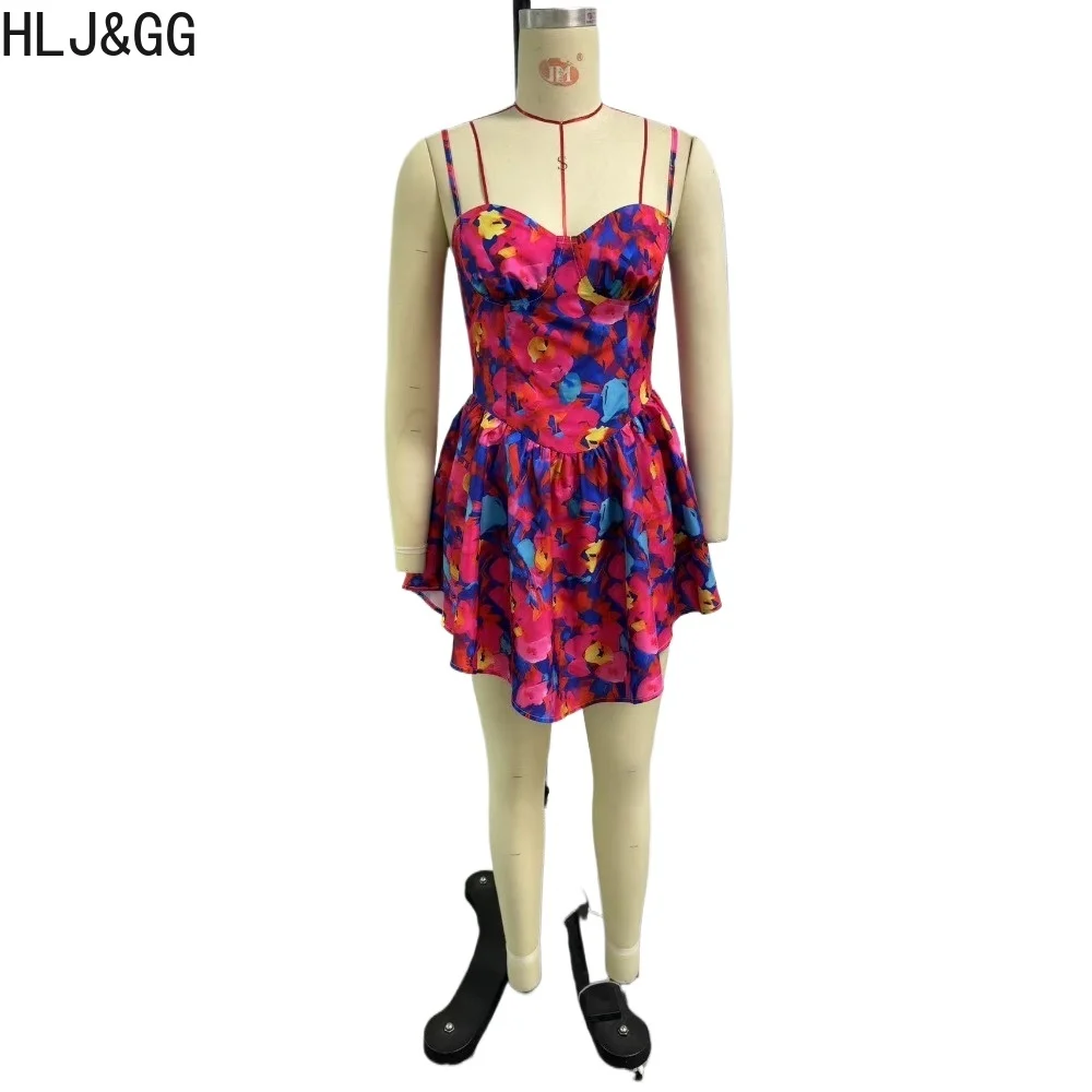 HLJ & GG-vestido ajustado con tirantes para mujer, ropa de calle con estampado, escote en V, tirantes finos, sin mangas, corte Irregular