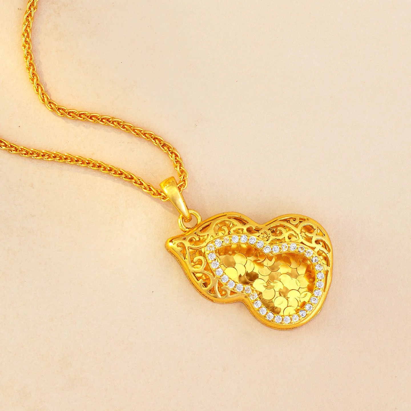 

Luxury 24K 9999 Pure Gold real gold Women's Point Drill Filament Ice Gourd Pendant Clavicle Chain