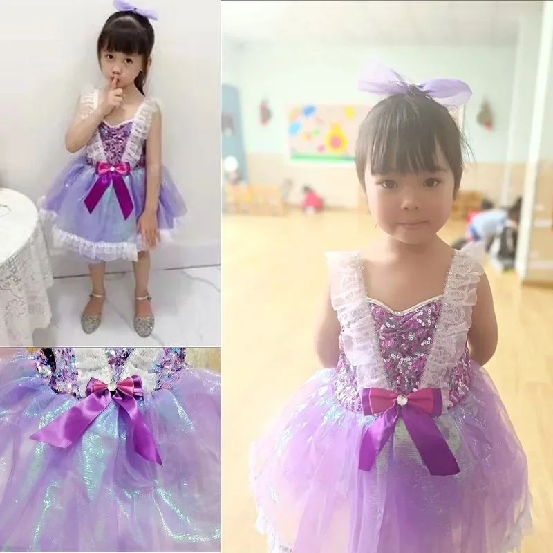 Children’s Day Cosplay Costume Princess Dress with Sequins and Tulle Dress for Girls Dance Performance Kindergarten Activities