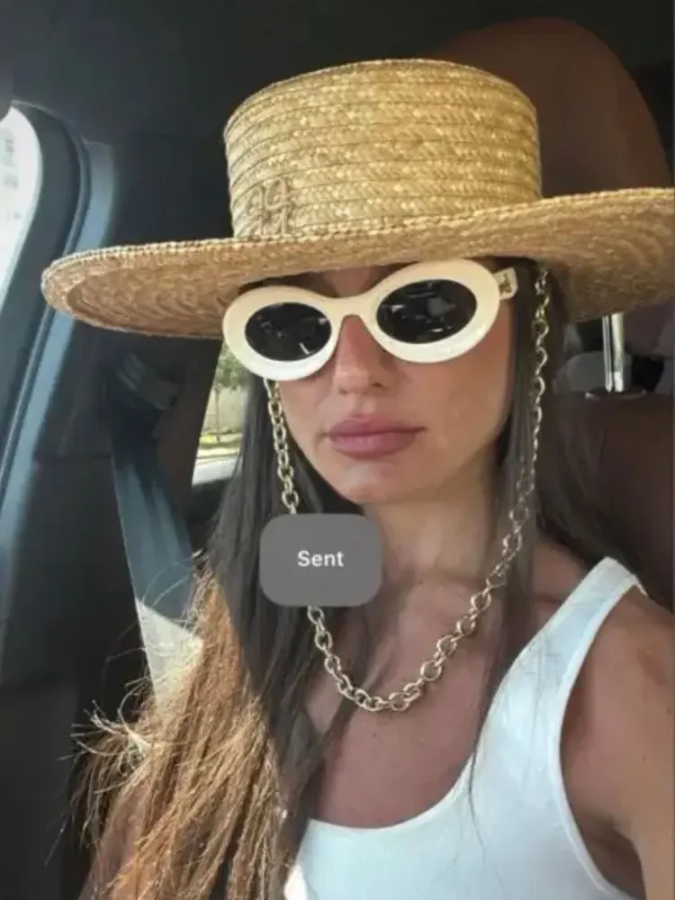 Classic Panama Straw Sun Hats For Women Summer Handmade Letter Metal Chain Sunshade Fashion Designer Hat Sombrero Mujer Playa