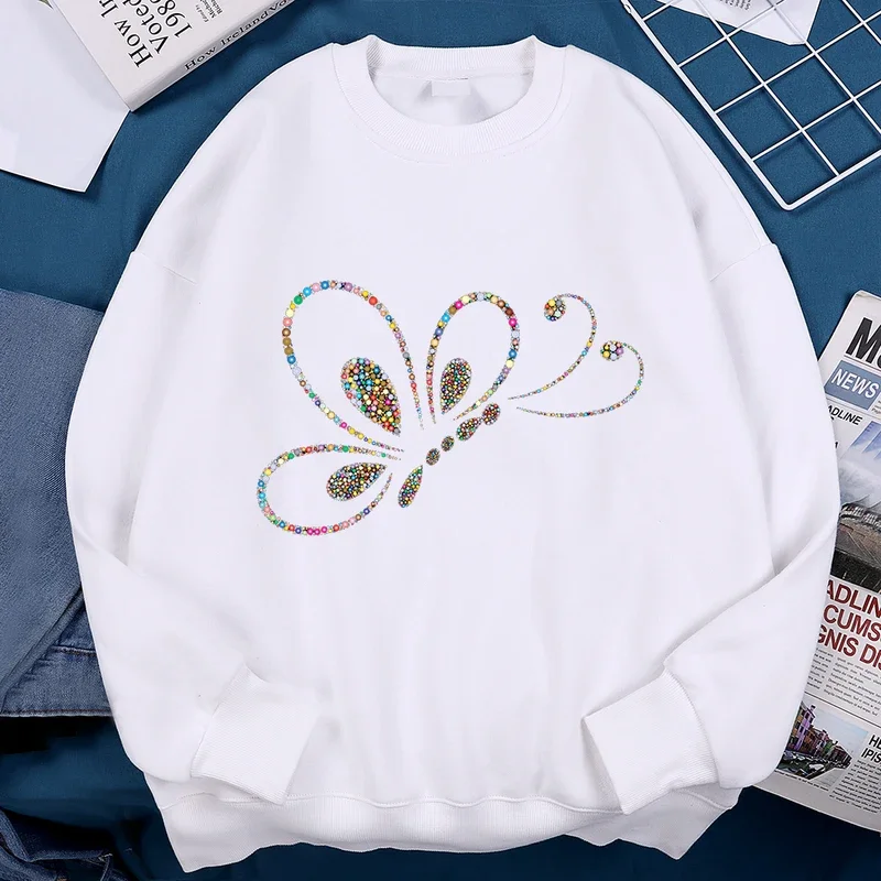 

Colorful Beads Flying Butterflies Men Sweatshirt Loose Oversized Hoodies Creativity Crewneck Clothing Loose Casual Casual Tops