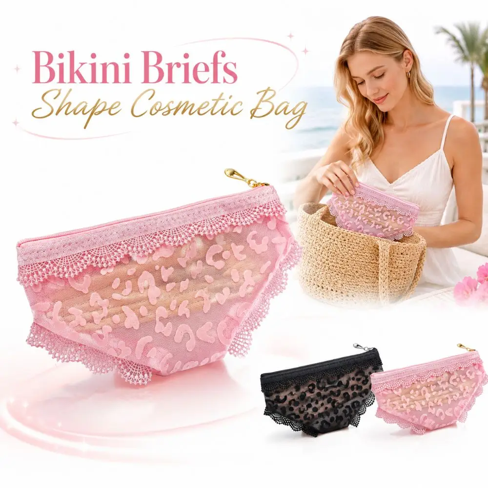 Unique Bikini Briefs Shape Cosmetic Bag Mesh Lace Heart Makeup Storage Pouch Transparent Y2K Toiletry Bag Storage for Travel