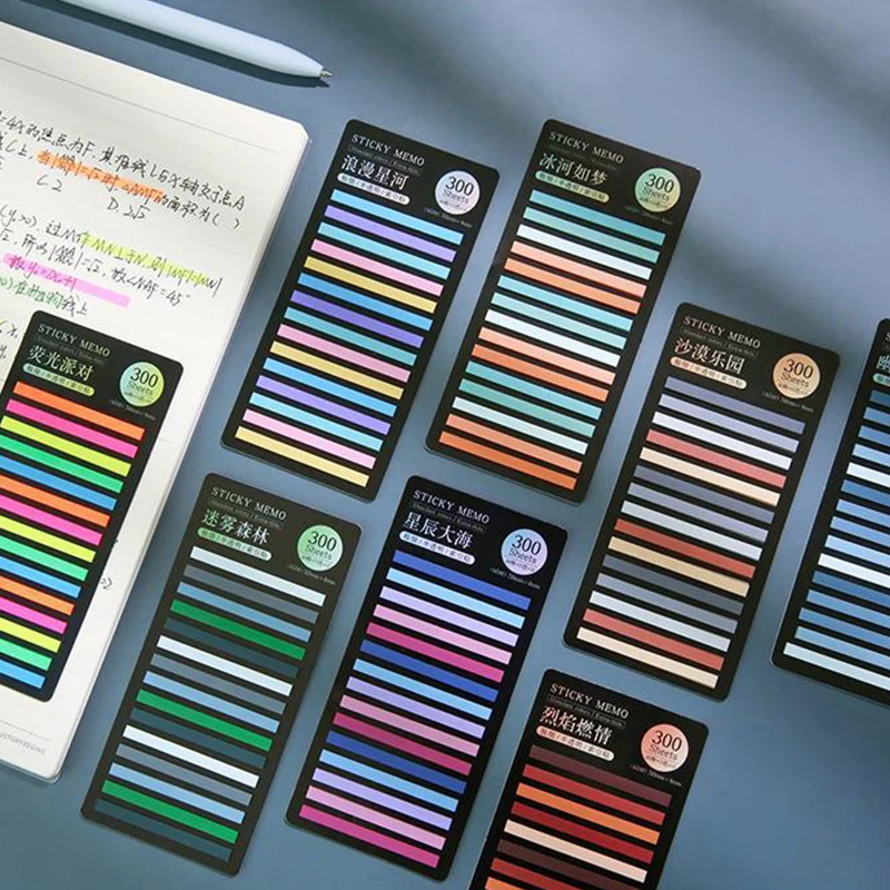300 Sheets Rainbow Color Index Memo Pad Thin Sticky Fluorescent Transparent Note Index Stickers Adhesive Label School Supplies