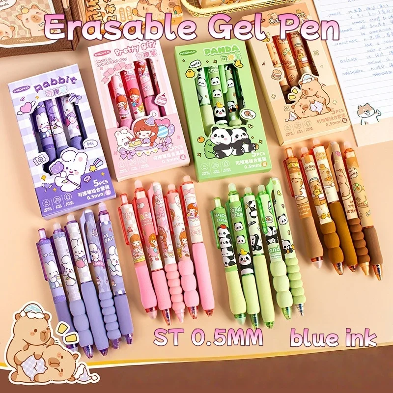 Soft Grip Erasable Gel Pen for Students ST Nib Retractable Friction Pen with Smooth 0.5mm Blue Ink Pen Stationery Supplies