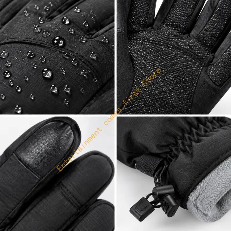 Snow Gloves Thick Inner Fleece Cycling Mittens, Elasticized Wrists, Grip Texture and Screen-Friendly Fingers for Winter Outings