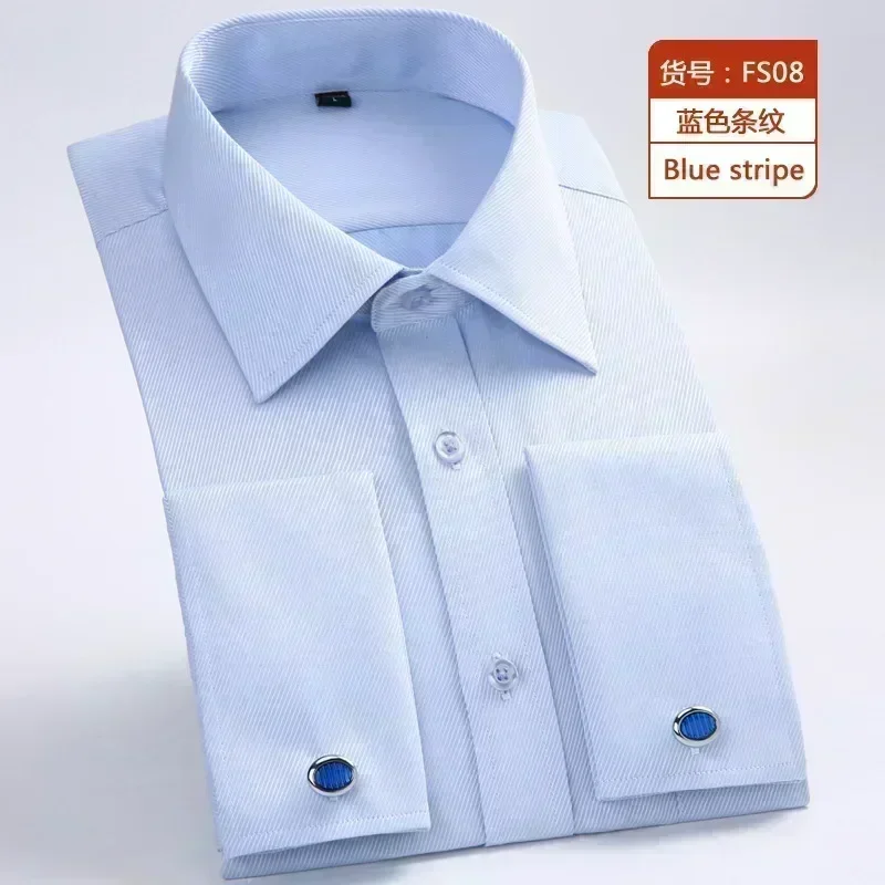 Business dress shirt, men\'s long sleeved light blue twill slim fit bank work uniform, simple and classic quality shirt