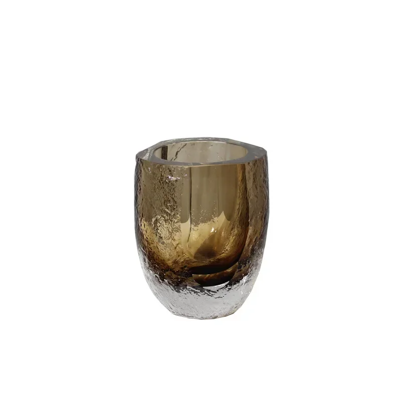 U2  Glass Vase Hammer Cut Brown Glazed Vase Decorative Handicraft Ornaments Flower Arrangement Terrarium  Decoration Accessories