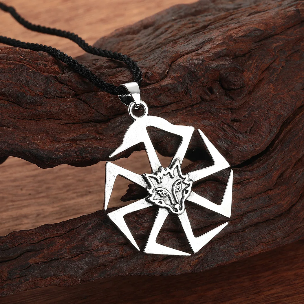 Retro Nordic Mythology Wolf Animal Cross Sun Symbol Pendant Necklace Men's Personalized Trendy Alternative Jewelry