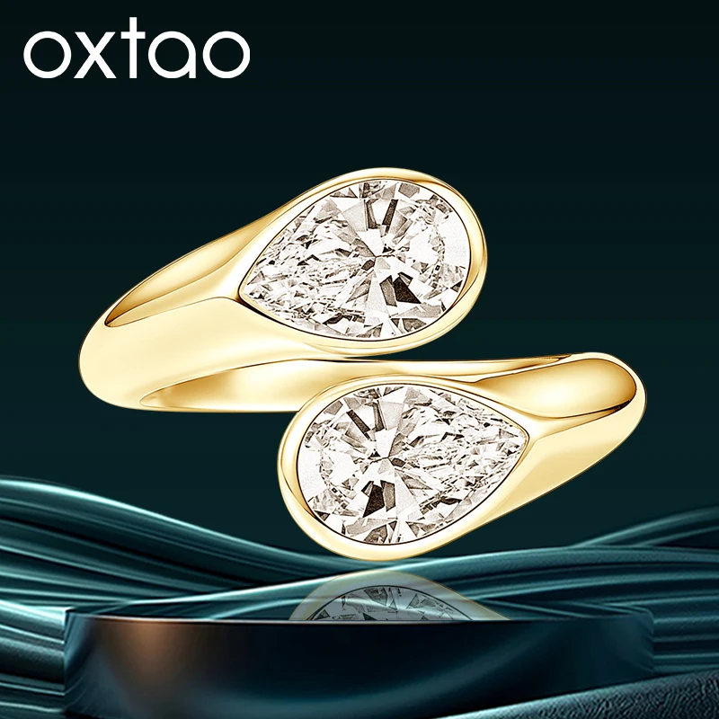 OXTAO Pear Cut Water Drop Moissanite Twist Shank Ring 1.5CT VVS1 Anniversary Jewelry 14K Gold Filled Open Rings for Men Women