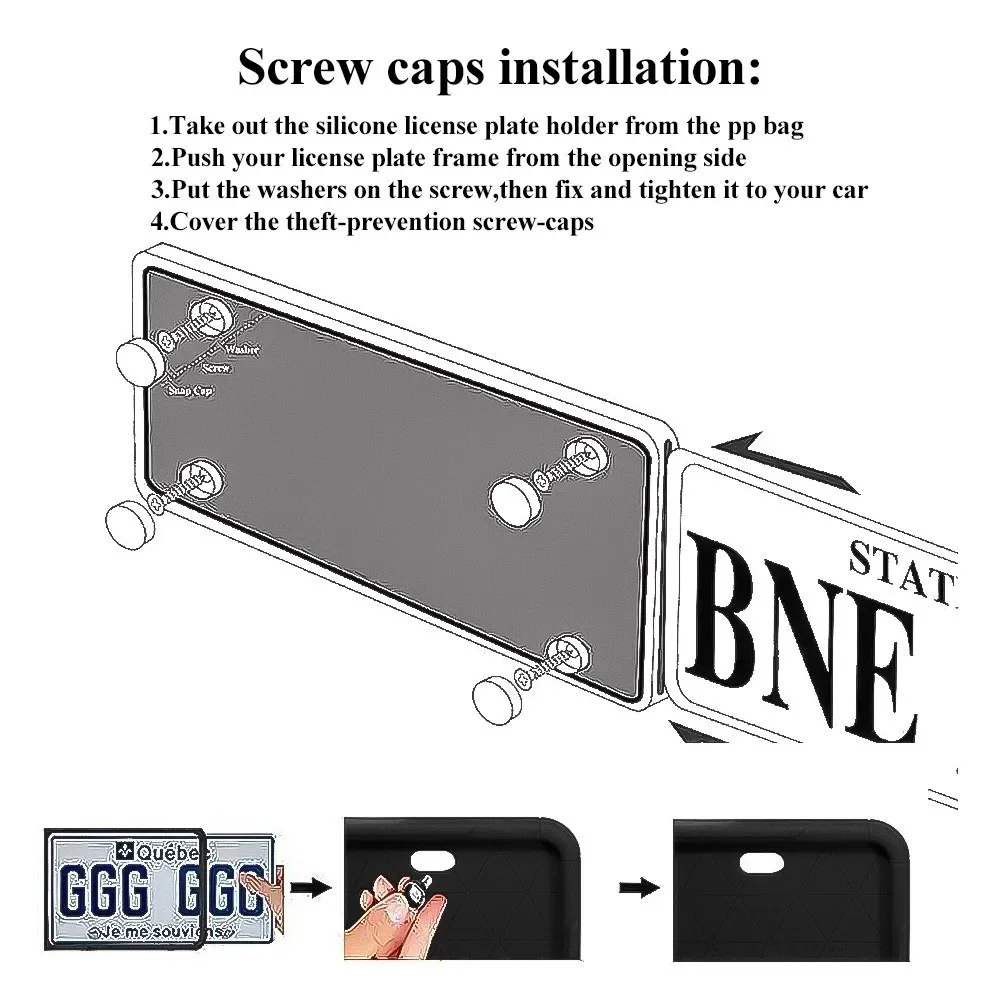 Silicone License Plate Frame, GM American Cars Black License Plate Frame Bracket Anti-Rust, Anti-Sound, Weatherproof Auto Parts