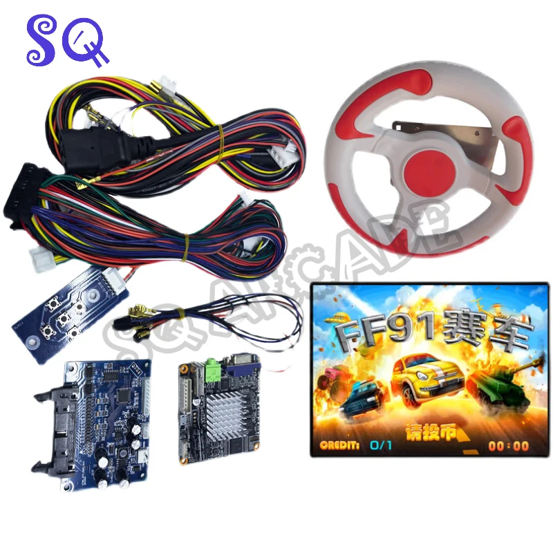 

DIY Arcade Cabinet Children FF91 Racing Game Driving Simulator Machine Kit Part With Racing Board Steering Wheel Wiring Harnes