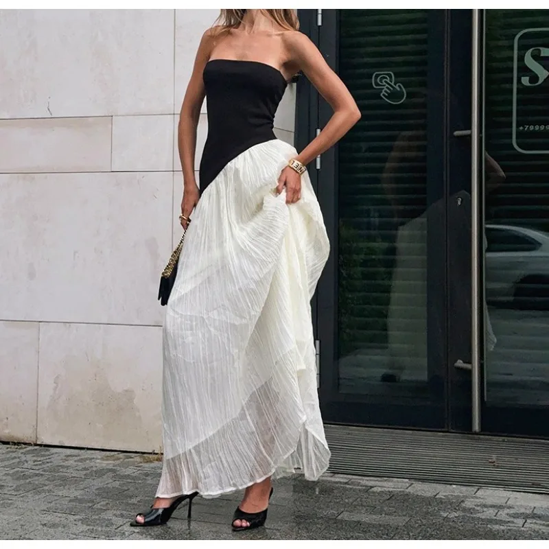 

2026 Spring/summer New Fashion Temperament Slim Dress Contrasting French Elegant Long Skirt A-line Skirt