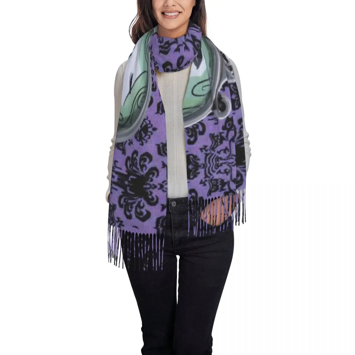 Customized Printed Haunted Mansion Purple With Madame Scarf Men Women Winter Fall Warm Scarves Halloween Ghost Shawl Wrap