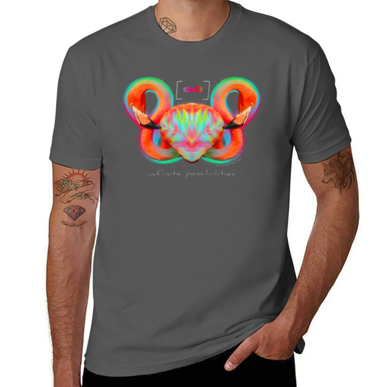 

Infinite Possibilities - (Neon Infinity Flamingo) T-Shirt shirts graphic tees vintage graphic tee summer top clothing for men