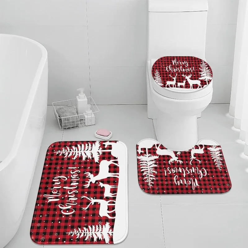 Christmas Decorative Floor Mat, Bathroom Three-piece Absorbent Quick-drying Non-slip Floor Mat Floor and Accessories