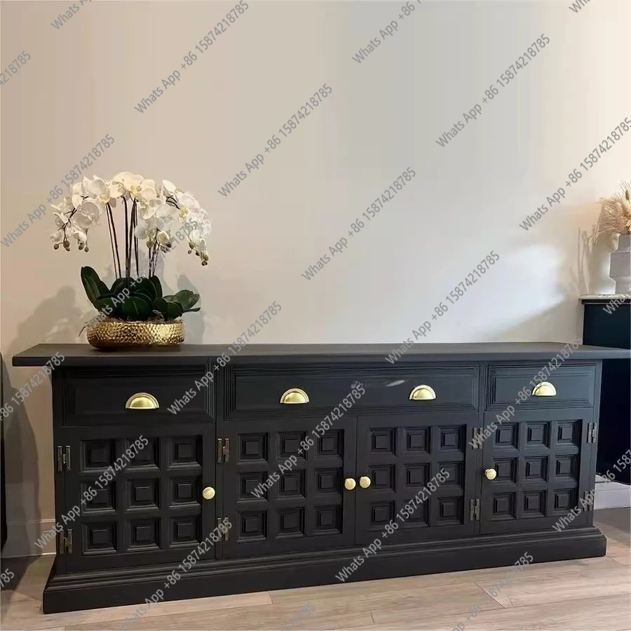 

American retro solid wood TV cabinet simple small apartment living room floor-to-ceiling storage household storage sideboard