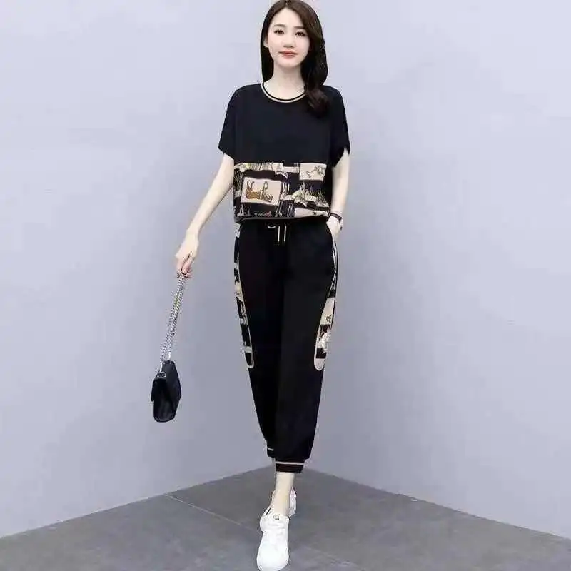 Fashion Women's Set 2024 Spring/Summer Korean Edition New Age Reducing Slim Fit Casual Sports Two Piece Set