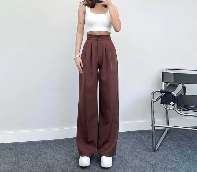 Elegant Women's Straight Leg Pants Summer 2024 New Fresh and Sweet Fashion Casual High Waisted Trousers for Female Streetwear