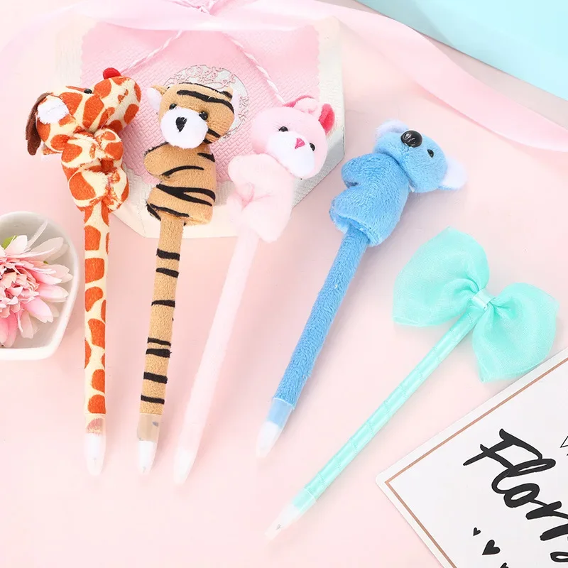 16PCS The manufacturer directly supplies multi style plush cloth stereoscopic animal ball pen creative writing tool craft pen