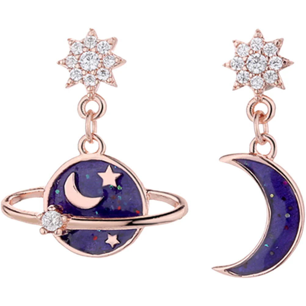 

Sun and Moon Earrings Locket Asymmetrical Planet Space Pendant Dangling Alloy Women's Statement for