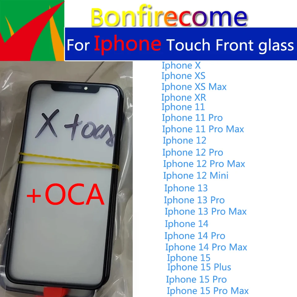 For iPhone 15 14 13 11 12 Pro Max Mini Plus X XR XS Touch Screen Front Outer Glass With Laminated OCA Replacement