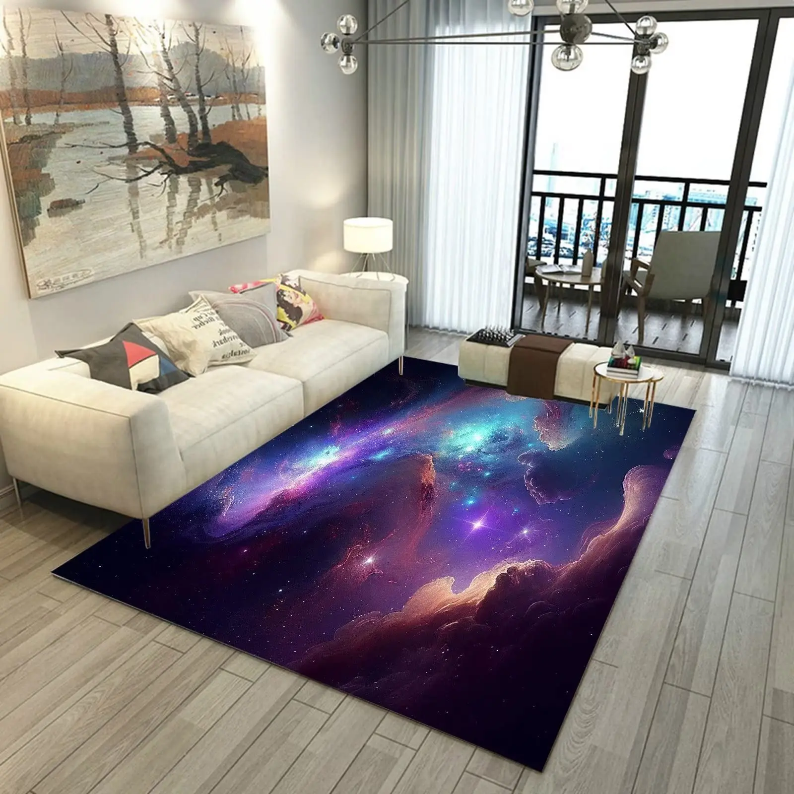 Glowing Planet Carpet Blue Starry Sky Area Rug Outer Space Floor Mat for Boys Fantastic Imagination Indoor Mat Home Room Decor