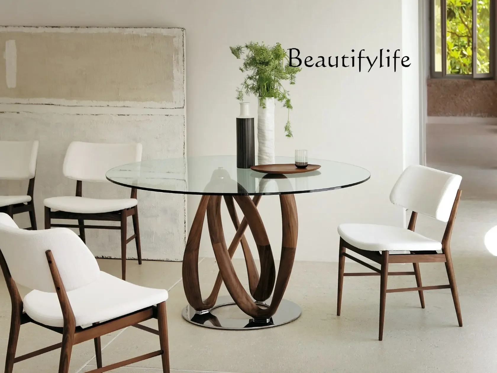N40 Nordic high-end black walnut round dining table dining table worktable villa large apartment suite