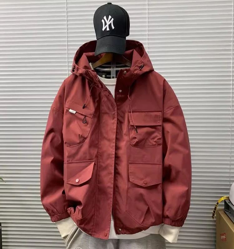 

Casual Outdoor Men's Workwear Jaet Hooded Loose Fit Spring Autumn New Sle Windbreaker Coat Long Sve Youth Faion