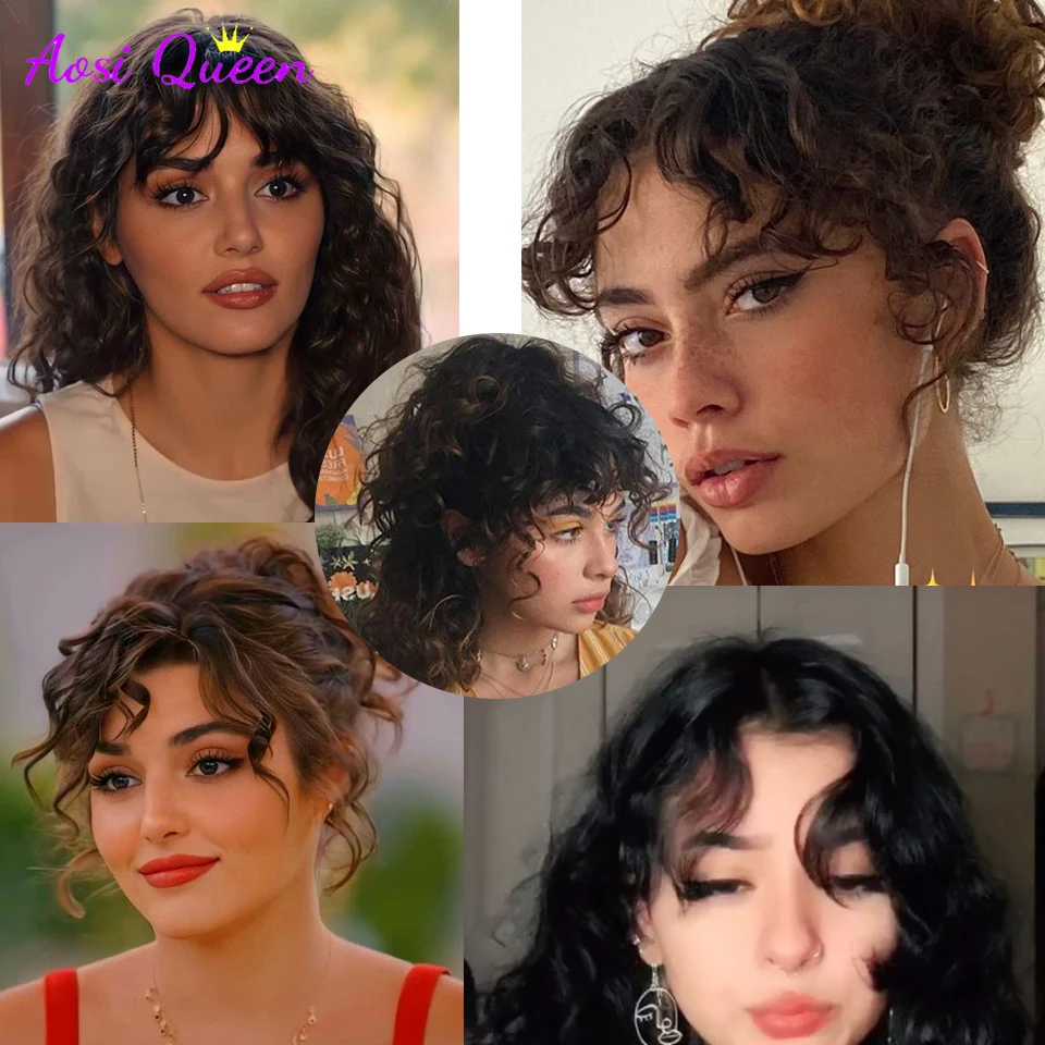 AS curly 3D syntetyczny schludny przód Fringe włosy Clip In Bangs przedłużanie włosów zamiatanie Side Blunt Bang naturalny czarny brązowy Hairpiec