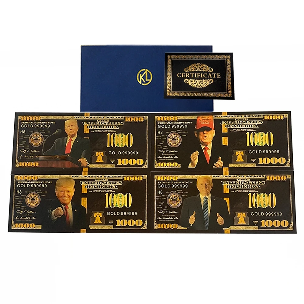 4 types 2024 Trump 24K Gold plated Banknote USD 1000 dollars black bills American president souvenir trb cards for collection