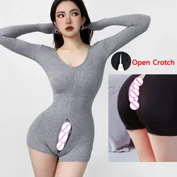 Summer Yoga Jumpsuits Open Crotch Peach Hip Sexy Leggings Women Seamless Shorts Rompers Outdoor Sex Playsuits Nightclub Hotpants