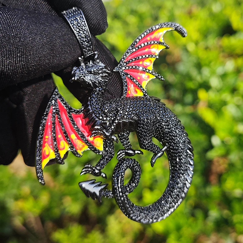 

Hip Hop 3A+ CZ Stone Paved Bling Iced Out Dragon Charm Pendants Necklace for Men Rapper Jewelry Black Gold Silver Color