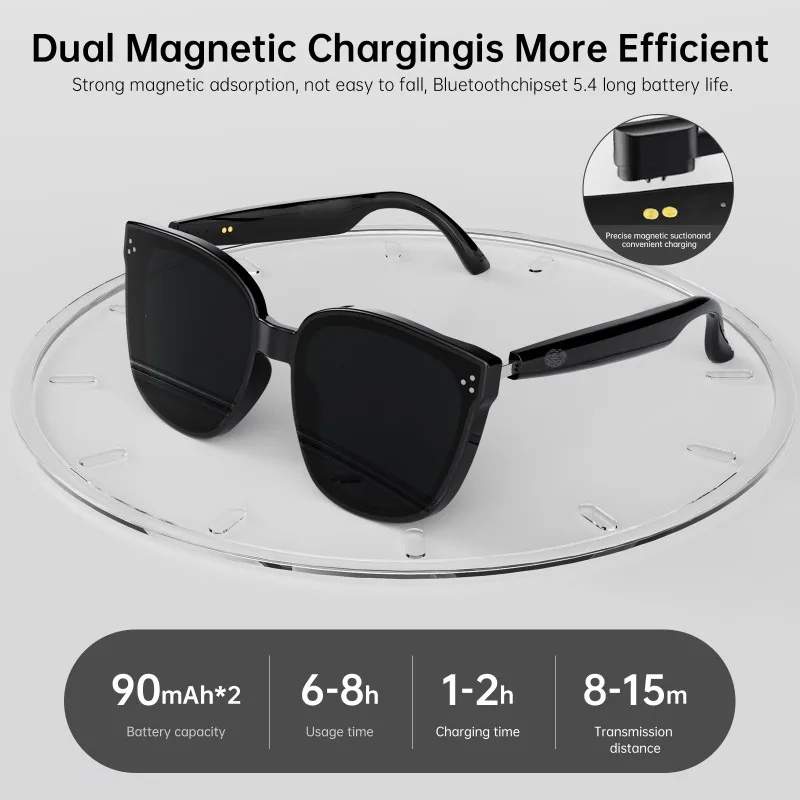 

Smart Glasses with Bone Conduction for Calls, Music, Bluetooth Connection, and Comfortable Wear