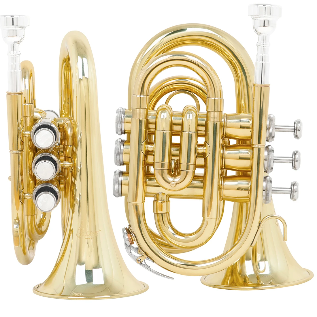 SLADE Mini Pocket Trumpet Bb Flat Brass Gold-Painted Exquisite Durable Musical Instrument with Mouthpiece Gloves Strap And Case