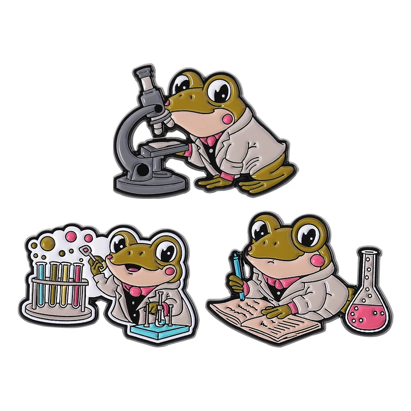 

Frog Scientist Brooch Enamel Pins Cartoon Dr. Frog Lab Chemical Experiments Microscope Brooch Lapel Badge Jewelry Gift Students