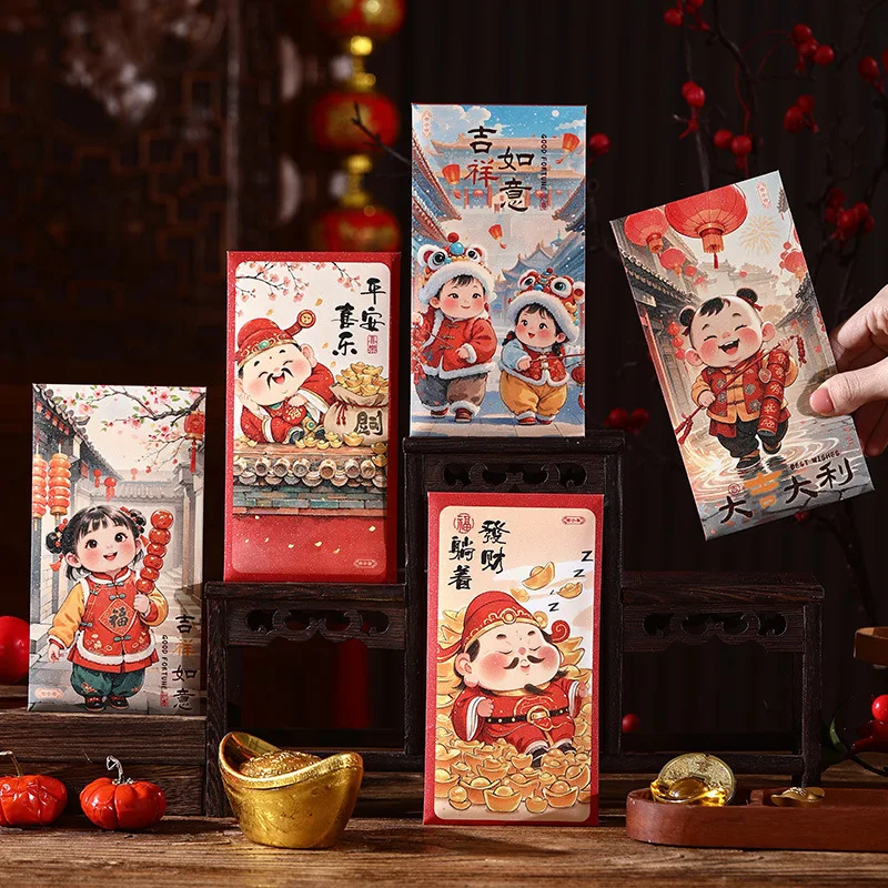 6/12 pcs HongBao 2025 Chinese New Year Red Packet Printed Red Envelopes Kids New Year Greetings Are Sealed New Year's Eve Money