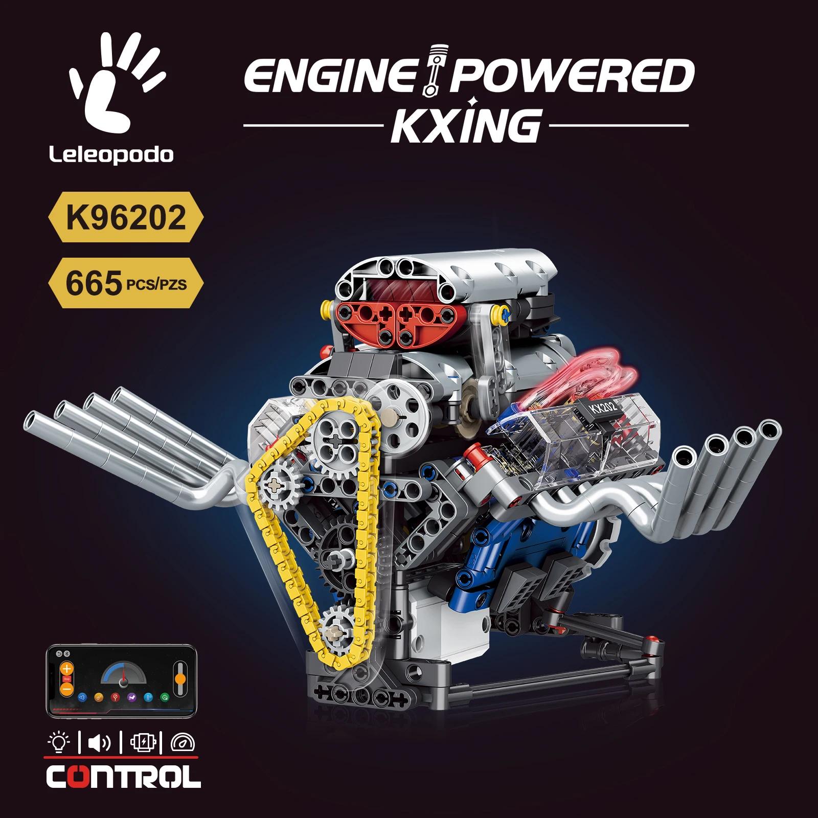 665 parts V8 engine blocks model set, sports car motor , compatible with Legoeds technic bricks,, is the perfect gift for boys