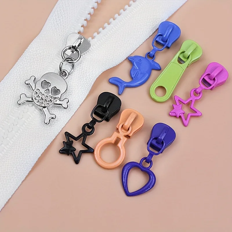 50PCS vibrant colored resin zippers - durable alloy non-locking sliders with cartoon-style charm for custom clothing accessories