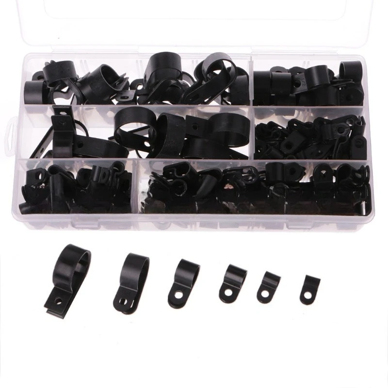 200Pcs Black Nylon R-Type Cable Clips, Snap-in Plastic Wire Fasteners Cable Buckles