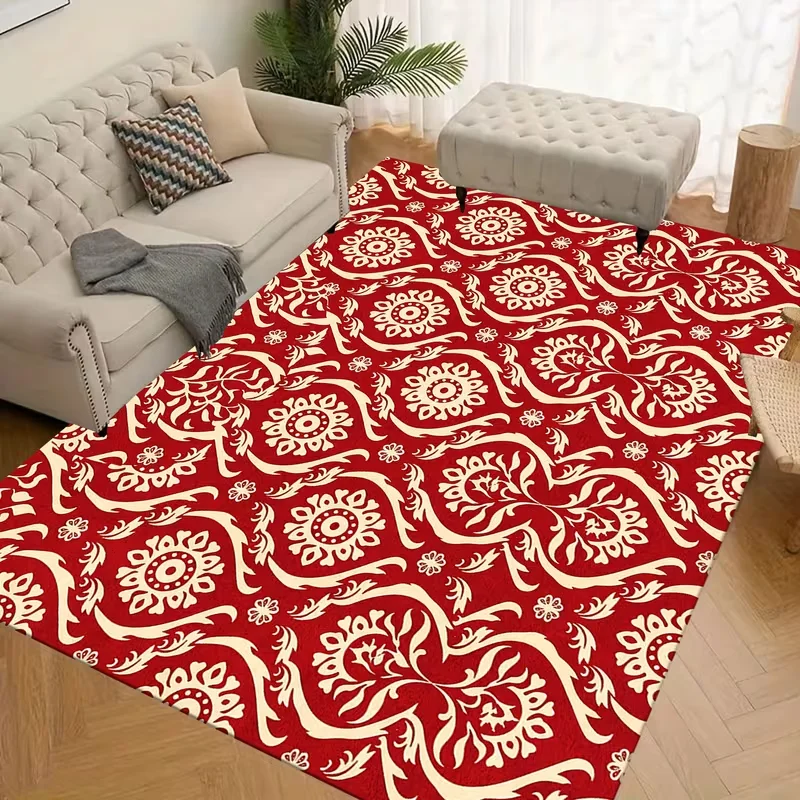 Boho Geometric Square Area Rug Vintage Ethnic Non Slip Soft Floor Carpet Living Room Bedroom Farmhouse Indoor Decor Rug