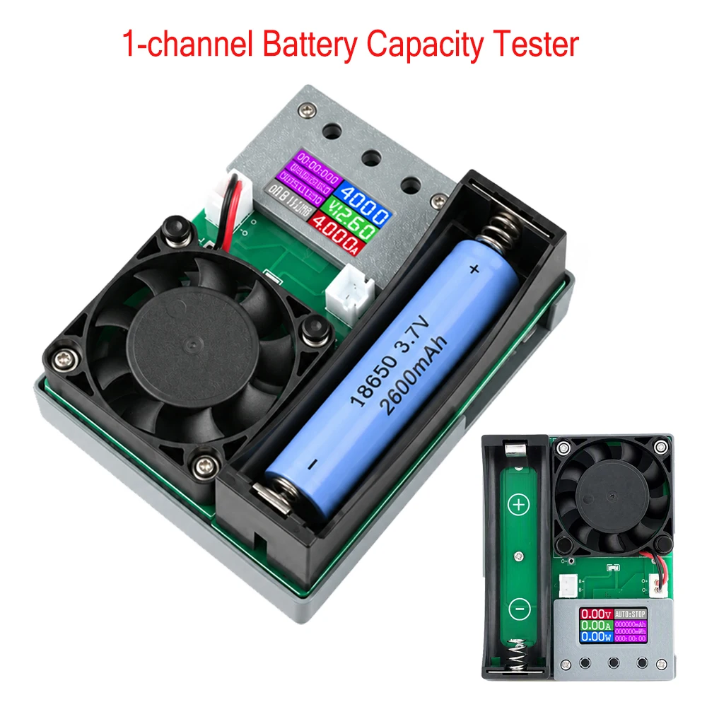 DC 5V 1-Channel Battery Capacity Tester Charging and Discharging Module Tester with Fan Cooling Auto Stop for 18650 Battery
