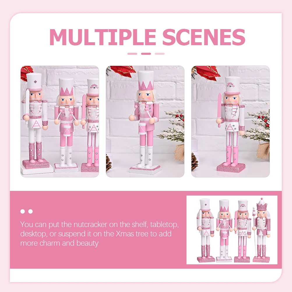 

4pcs Wooden Nutcracker Ornament Christmas Nutcrackers Figures Xmas Decorations Festival Holiday Craft Tabletop Shelf Display