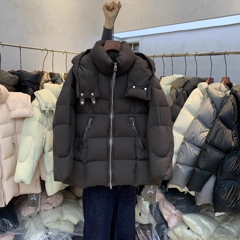 شتاء جديد وصول المرأة منتفخ سميكة الدافئة مقنعين أسفل سترة عالية الجودة موضة عادية فضفاض تنوعا الأبيض بطة ريشة معطف #5