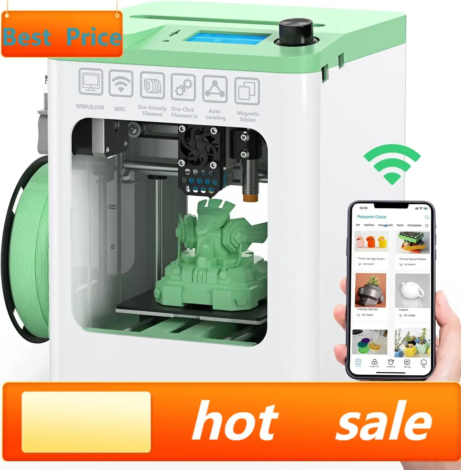 Tina2S 3D Printer for Kids & Beginners, Fully Assembled Mini 3D Printer with Auto Leveling, Easy Setup, WiFi & App Control, Huge