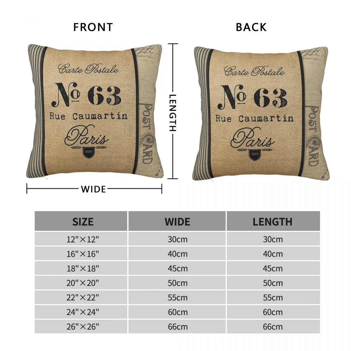 Burlap Ticker Look Paris France Square Pillowcase Polyester Linen Velvet Pattern Zip Decor Room Cushion Cover