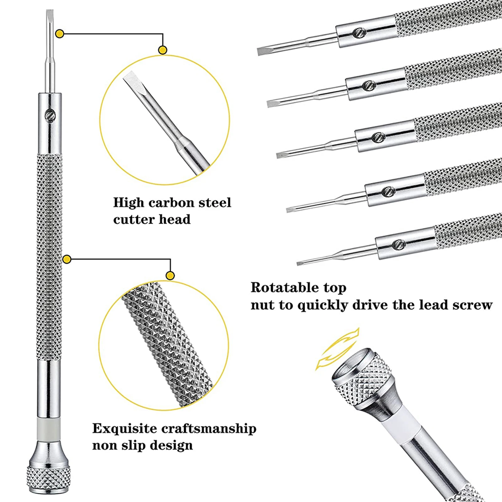 Precision Screwdriver Set 0.6-2.0mm High Hardness Steel Micro Cross Screwdriver Kit Metric Flat Head Screwdriver for Watch