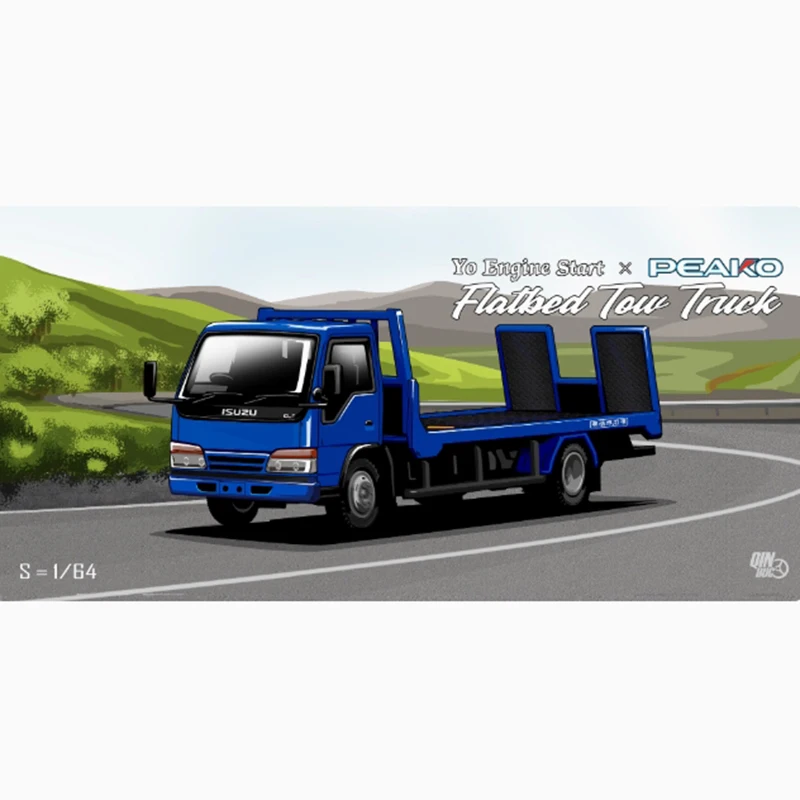 

YES Diecast Alloy 1:64 Isuzu Trailer Blue Flatbed Tow Truck Car Model Classic Collection Display Ornament Gift Souvenir