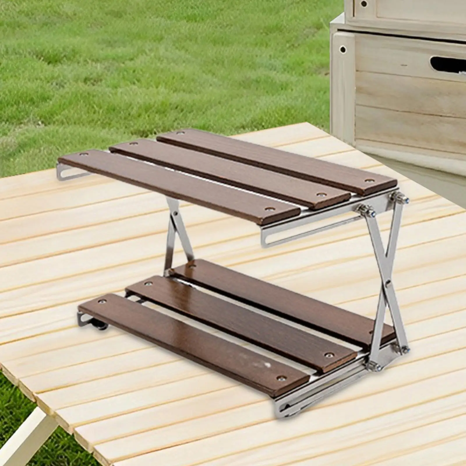 

Camping Storage Rack Foldable 2 Tier Storage Shelf for Garden Parties Picnic